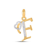 F Letter Initial with Heart 10K Yellow Gold & Diamond Pendant